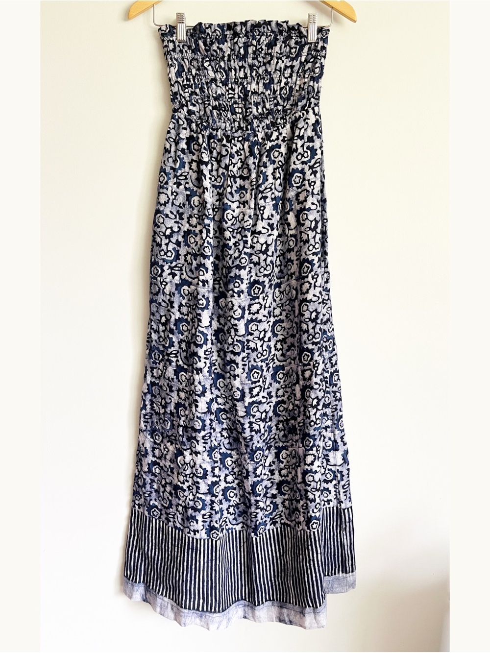 Faherty Dress Size XS Blue Margarita Strapless 100% Linen Maxi Long Pockets
